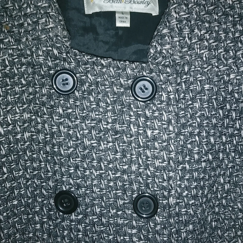 Anthropologie Beth Bowley L Tweed Double Breasted Overcoat in Black White - Picture 7 of 9